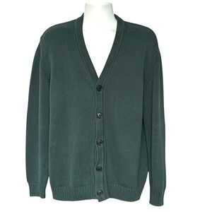 Zara Sweater Cotton Regular Fit Cardigan Size L V Neck Green